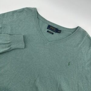 Polo Ralph Lauren XXL‎ Pima Cotton V Neck Sweater Mens Green Pullover
